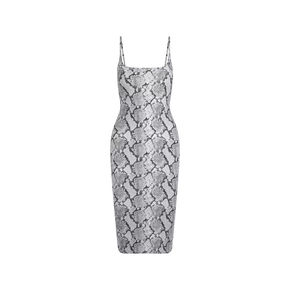 NWT SKIMS Cling Matte Midi Dress (Chrome Snakeskin Print) Size XXS